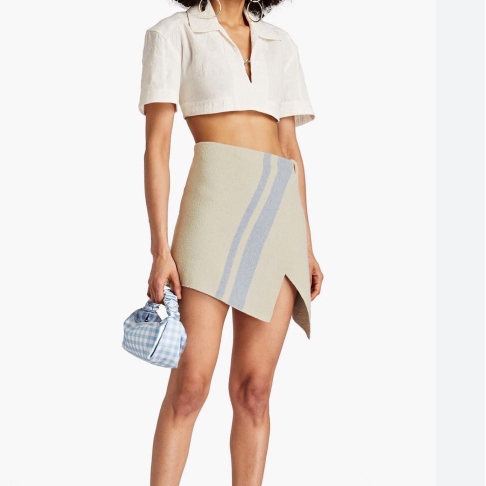 Jacquemus NEW La Jupe Bagnu Skirt Mini Asymmetrical Blue Stripes Size 36